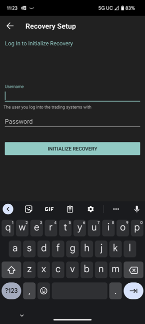 The IB Key initialize recovery page for the Android Phone. 